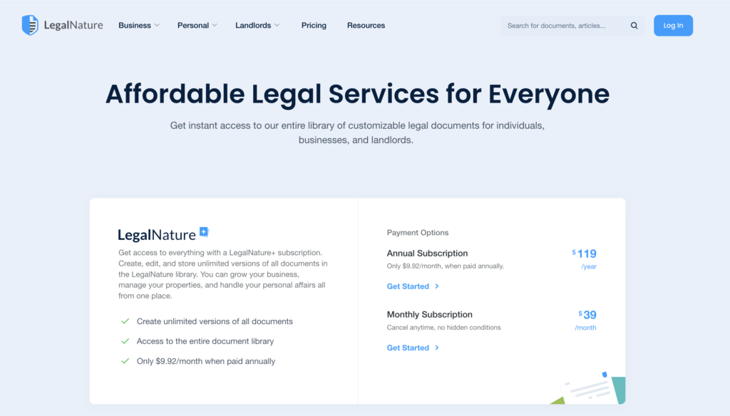 LegalNature Pricing